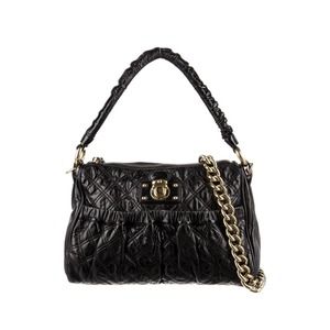 Marc Jacobs black Leather Large‎ quilted Stam Shoulder Tote Bag